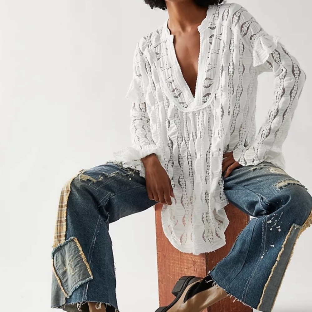 Free People Candy Shop Textured Tunic Top in Ivory